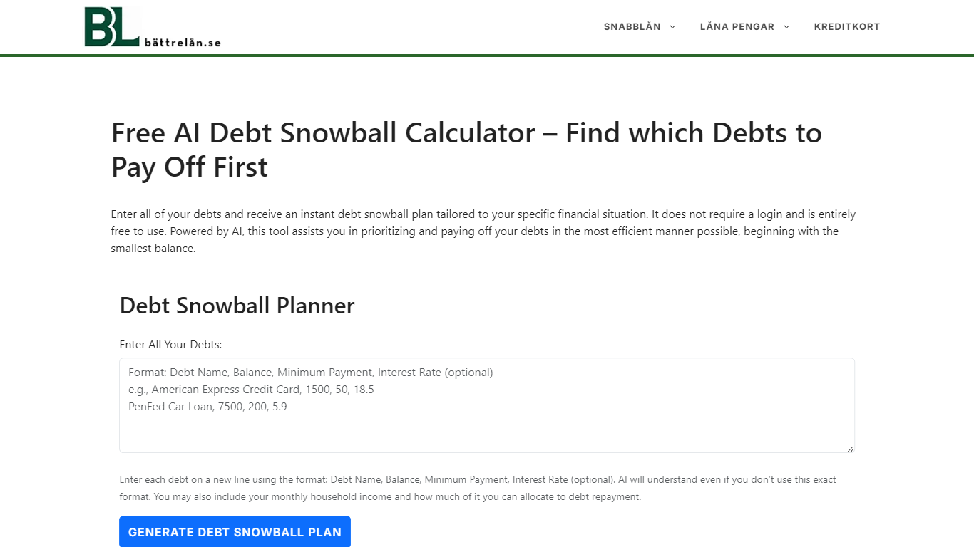 Free AI Debt Snowball Calculator